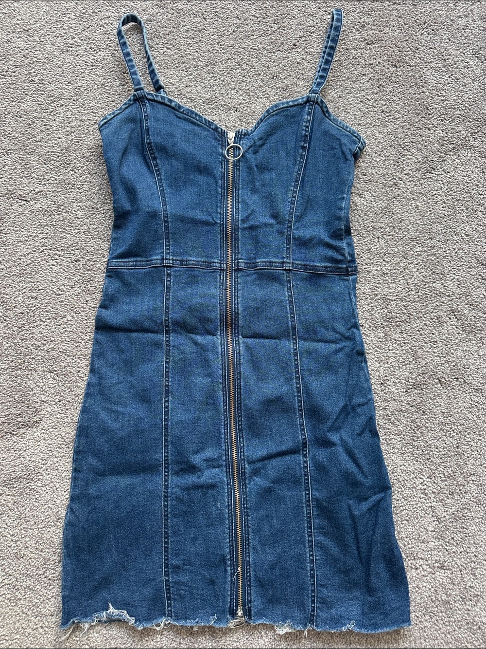 Zara Dark Blue Denim Mini Dress with Front Zip